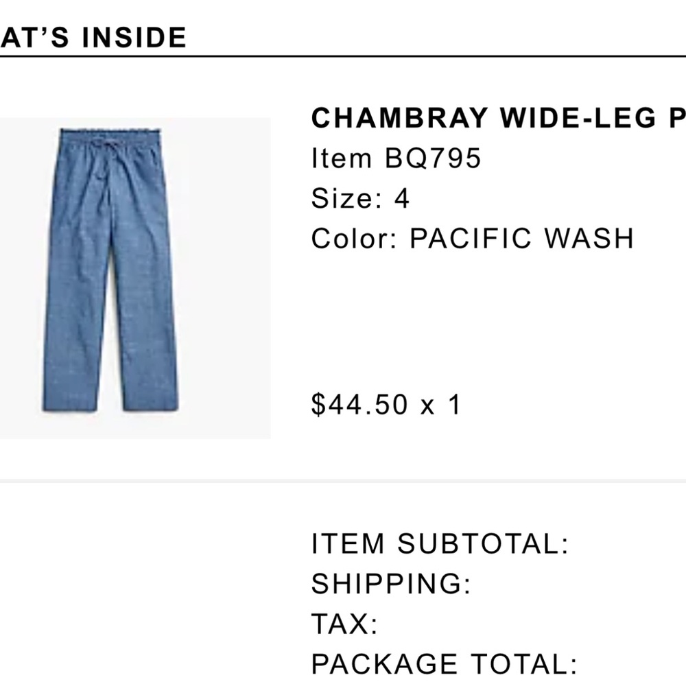 NWT J. Crew Chambray Wide-Leg Women’s cropped pant. Size 4